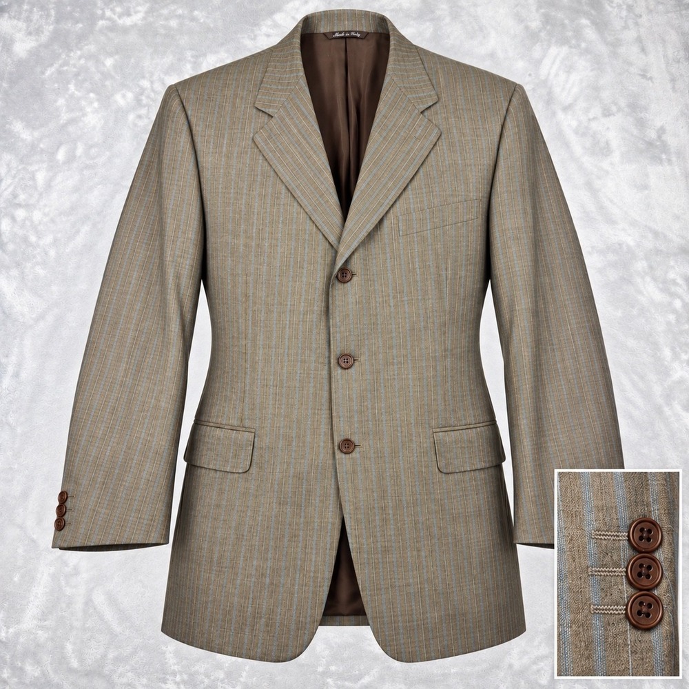 CANALI Pinstripe Blazer Sport Coat Mens 46R IT56R Brown Blue Virgin Wool Italy